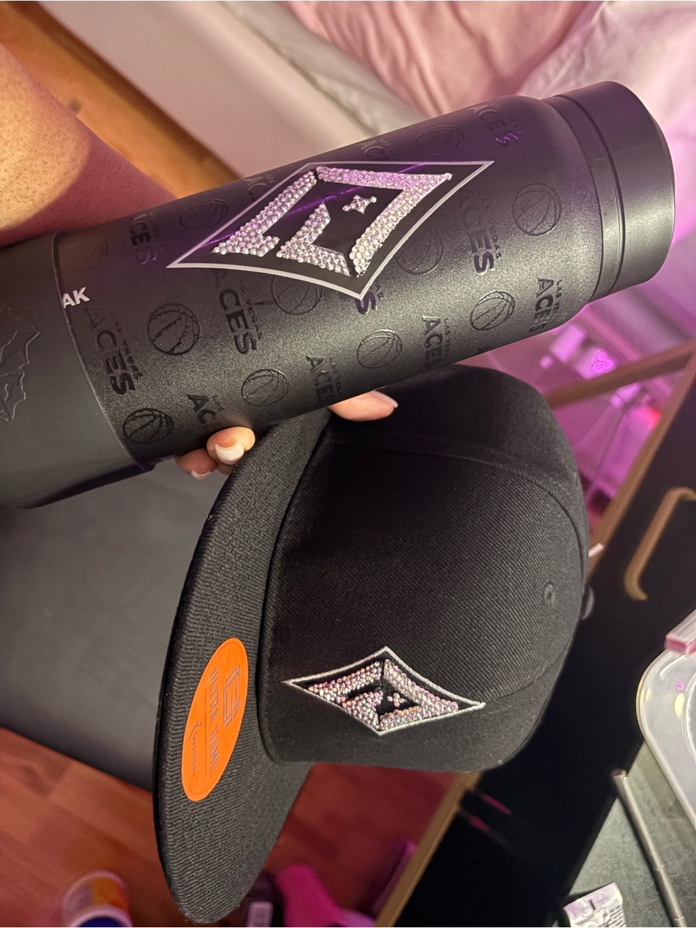 Custom Black Hat and Tumbler Set with Rhinestone Logo